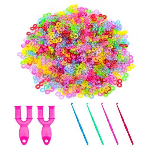 BlingKingdom 600 PCS Rubber Band S Clips with Tools Colorful Loom Band Hook for DIY Weaving Bracelets Necklaces Keychains
