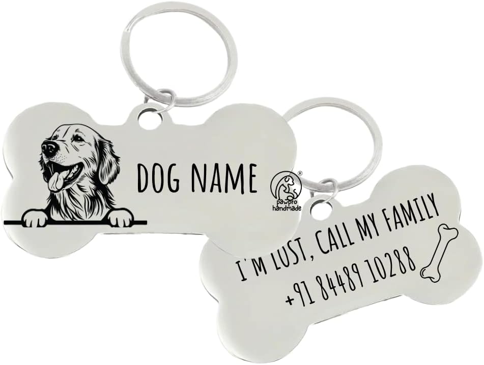 Customized Pet ID Tag Personalize Black Engraved Name Collar Tag with Breed face for Your Loving Pet Dog, Cat, Puppy, Horse Classic Bone Shape 50x32 MM Large