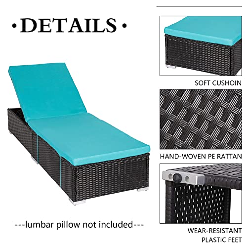 2-Pieces-Outdoor-PE-Wicker-Chaise-Lounge-Patio-Reclining-Chair-Furniture-Set-Pool-Deck-Adjustable-Backrest-Recliners-with-Turquoise-Cushions-for-Poolside