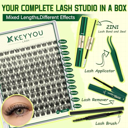 Image of KEYYOU Lash Clusters Kit Natural Wispy Clusters for a Fresh Everyday Look