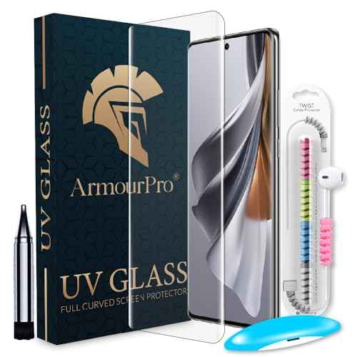 Image of ArmourPro Military Grade UV Tempered Glass Screen Protector Compatible for Oppo Reno 10 Pro , Reno 10 Pro Plus and Reno 10 with Edge to Edge Coverage, Cable Protector and Easy Installation kit (6.7 Inch)