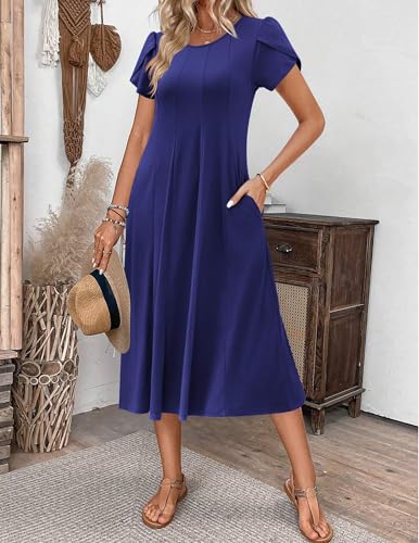 Image of ZEAGOO Womens Casual Dresses for Summer Short Sleeve Flare Midi Dress Loose Flowy Beach Sundress