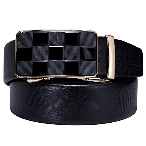 Dubulle FT-DK-2177-DE-110A Designer Men Leather Belt Fashion Black Plaid Sliding Adjustable Automaitc Rachet Buckle thumb #5