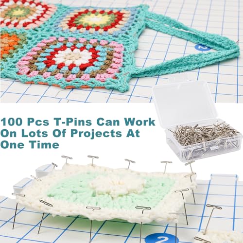 Image of Svartur Interlocking Blocking Mat for Knitting and Crochet Projects, 9 Pack Knitting Blocking Mats with Blocking Comb Pins, T-pins, Crochet Blocking Board, Knitting Mat with Grid Line, Storage Bag