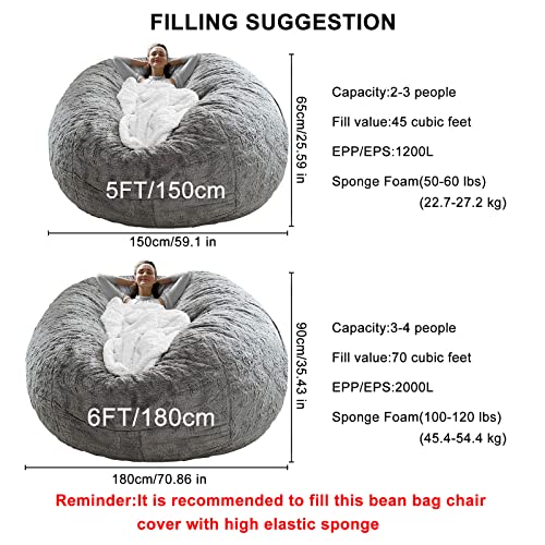 Rainbean Bean Bag Chair Cover(It Was Only A Cover, Not A Full Bean Bag) Chair Cushion, Big Round Soft Fluffy Pv Velvet Sofa Bed Cover, Living Room Furniture, Lazy Sofa Bed Cover,5Ft Orange #TOP4