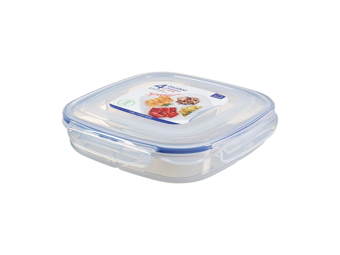 LocknLock To Go Snack Box with Compartments, 1.35 L, Snack Plate with 4 Compartments for Fruit and Vegetables, Leak-Proof Lunch Box, Dishwasher and Microwave Safe, BPA-Free Snack Container