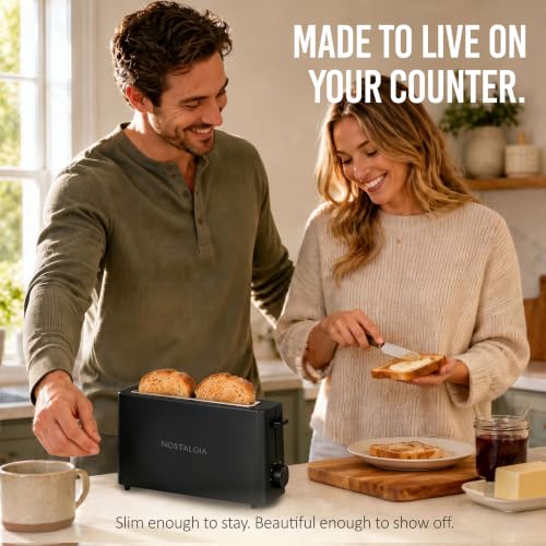 Image of Nostalgia Slim 2-Slice Toaster - Wide Slot - Space-Saving Design - Adjustable Browning Dial - 10-inch Long Slot Fits 2 Slices of Bread or Bagel Halves - Drop-down Crumb Tray - Blackberry