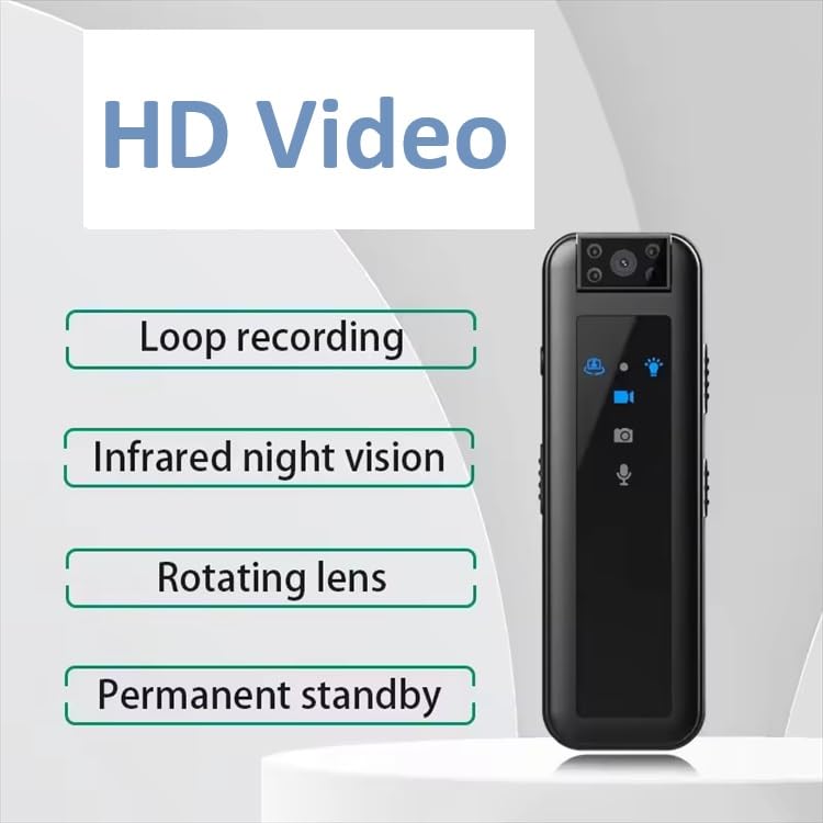 Image of HD Mini Body Camera with IR Night Vision, 180 Rotating Lens, 5-Hour Battery Backup, Audio Recording, and Support for up to 256GB TF Card. Compatible with laptops and USB-Enabled Devices