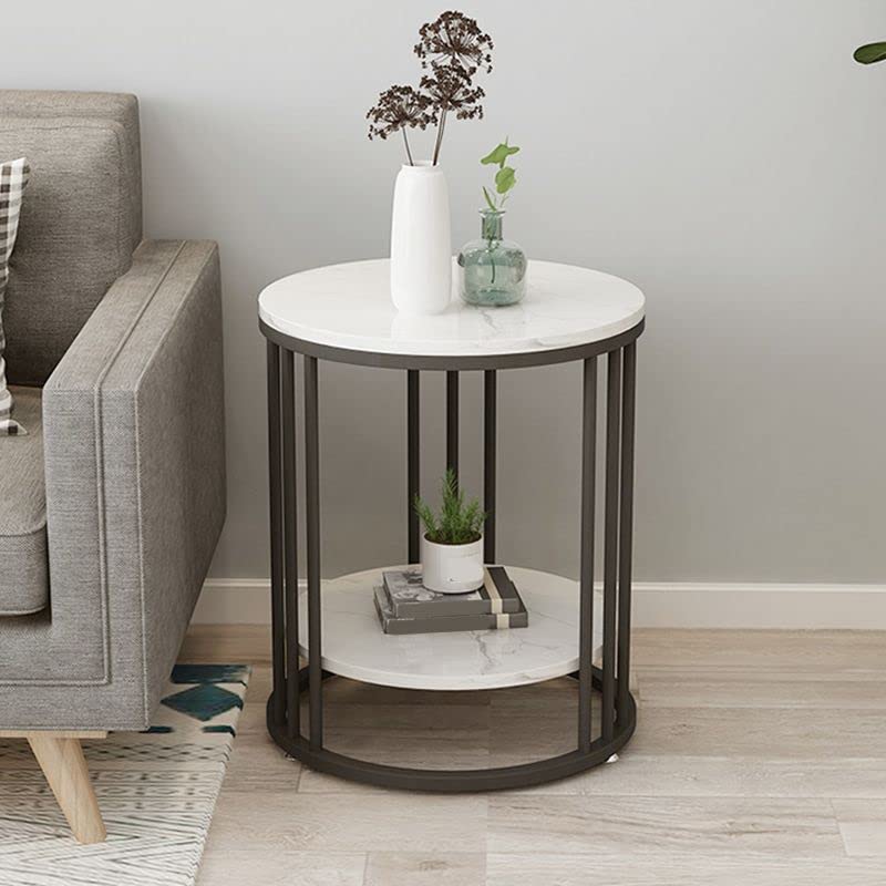 Image of Side End Table Frame Sofa Corner Table for Living Room Coffee Table Striped Top and Metal Frame Sofa Table End Table, Bedroom Simple (Black White)