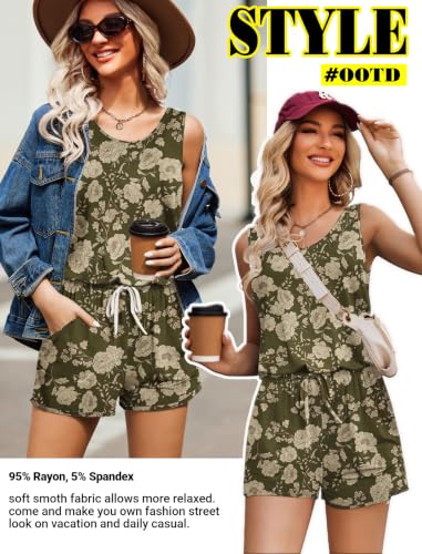 Image of ADOME Rompers for Women Summer Sleeveless Scoop Neck Tank Top Casual Short Jumpsuit Rompers with Pockets