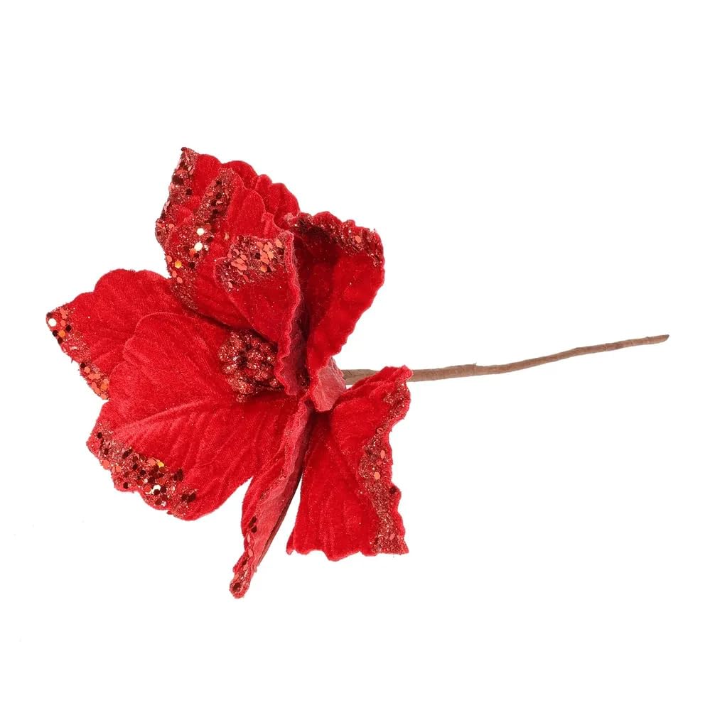 Apac Multicolor Red Velvet Christmas Poinsettia With Glitter Detail Artificial Flower Decoration 32Cm – Festive Floral Pick For Trees, Wreaths & Holiday Displays