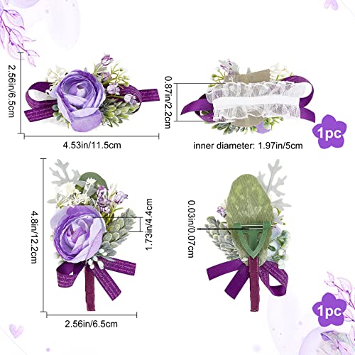 CRASPIRE 2PCS Flower Wrist Corsage Wedding Flowers Accessories Artificial Purple Rose Silk Wristband Boutonniere Buttonholes Rose Wrist Corsage - Image 2