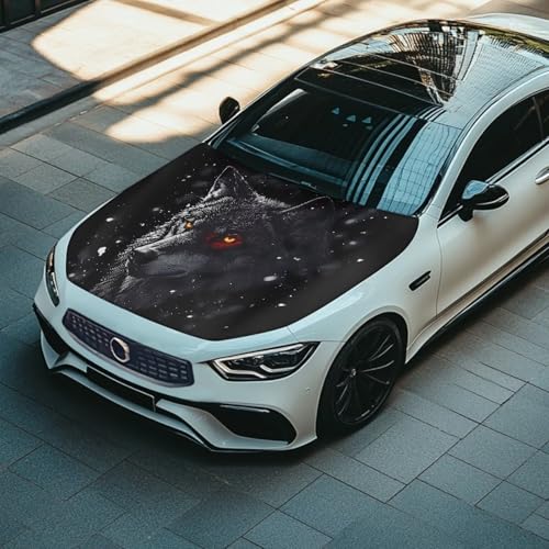Image of Black Wolf Hood Wraps for Cars Hood Wrap Protector Washable Car Hook Elastic Fabrics Can be Washed Hook Wraps
