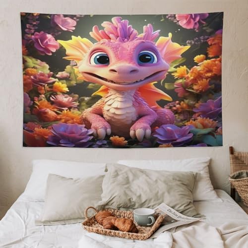 Ptérosaure mignon drapé mural grand format tissu décoration chambre ado