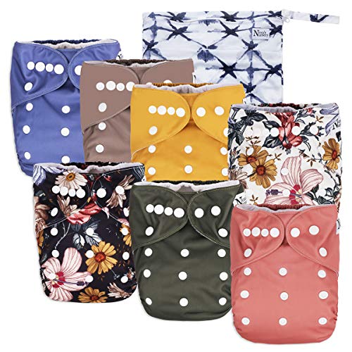 Harlow Baby Cloth Pocket Diapers 7 Pack, 7 Bamboo Inserts, 1 Wet Bag by Nora’s Nursery