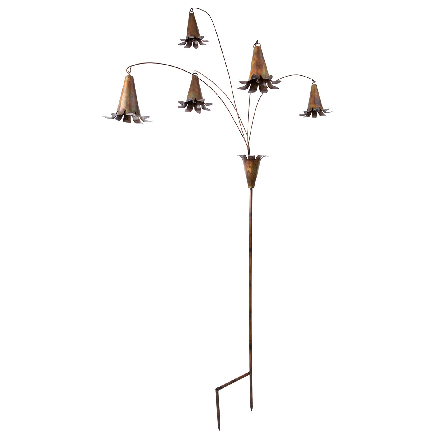 Happy Gardens Bluebell Garden Stake with Bells | Bronze Metal Garden Art and Outdoor Flower Decorations | Lawn Ornaments and Yard Decor