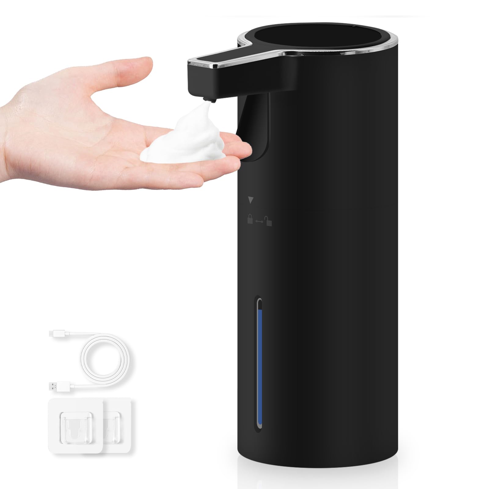 HMJIA Dispensador Jabón Semiautomático 400ml con Barra Táctil Dispensador de Jabón a Pilas Resistente al Agua IPX5 para Cocina y Baño con Accesorios de Montaje en Pared (Negro Espuma)