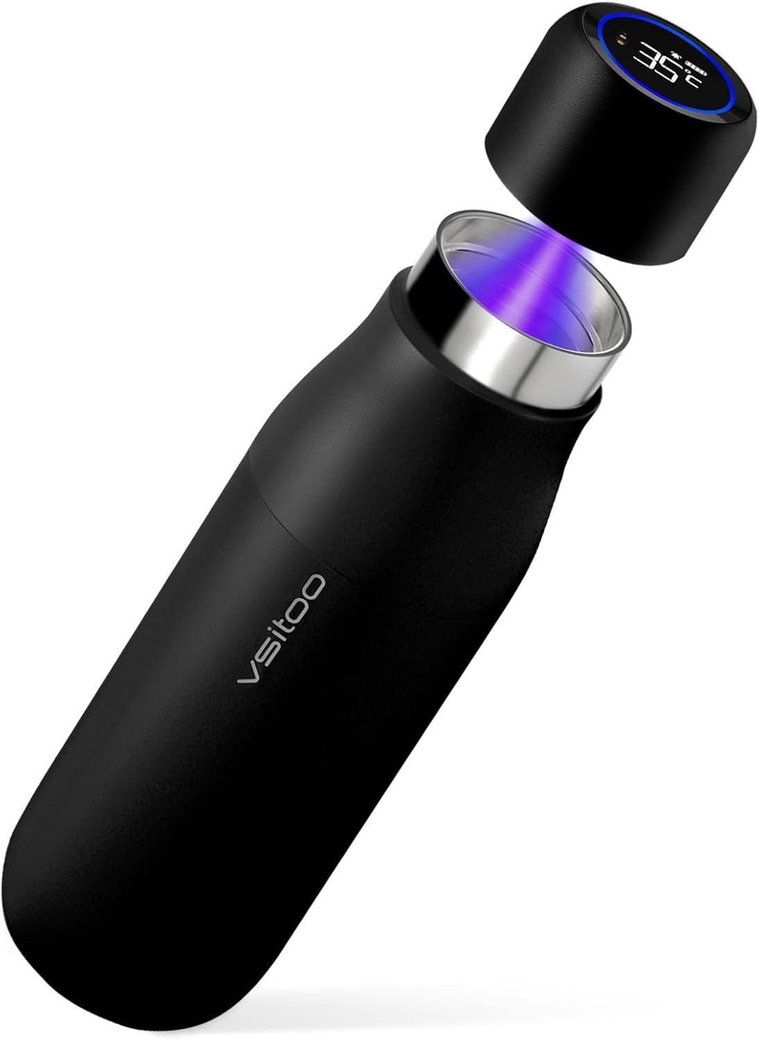 Vsitoo Self Cleaning Water Bottle – 15oz Stainless Steel, AI Self-Clean, 30-Day Battery, Magnetic Charging, BPA-Free for Travel/Gym/Office, No App Needed