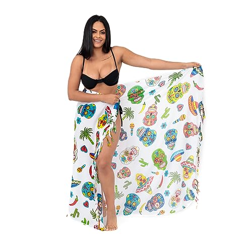 Canga De Praia Viscose Caveira Mexicana (Branco)