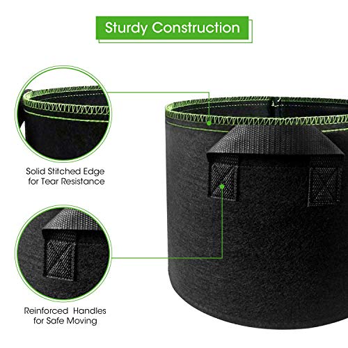 Amigro 5-Pack 7 Gallons Plant Grow Bags, Non-Woven Aeration Fabric Flower Container Pots With Handles, Smart Garden Planter, Reinforced Weight Capacity & Extremely Durable, Black #TOP3