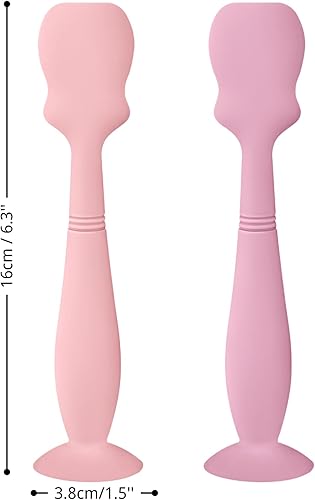 Miniatura 5 de Paquete de 2 cepillos de crema para pañales de bebé, aplicador de espátula de silicona para bebés, recién nacidos (rosa, lila suave)