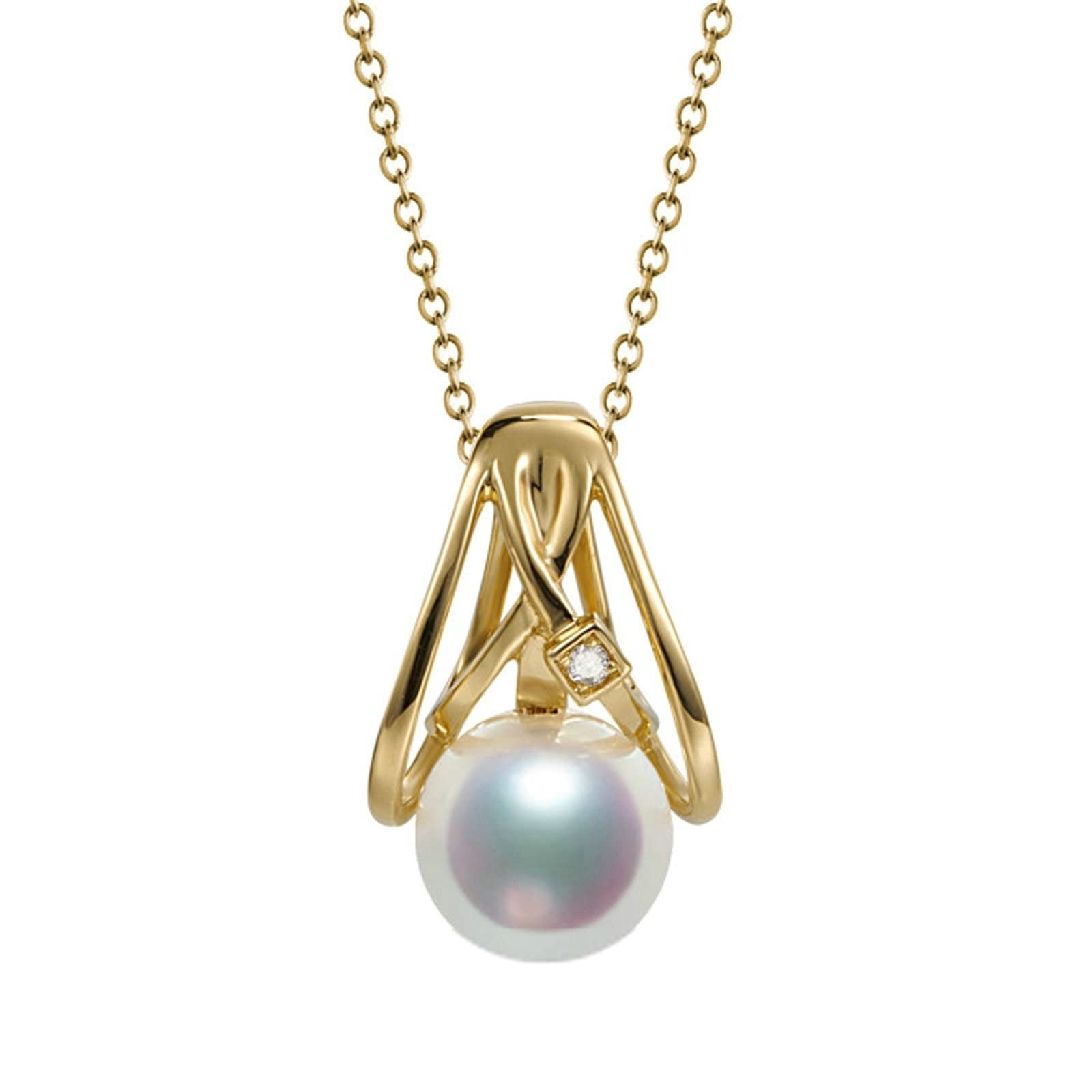 AMDXD Collana da donna in oro 750 con ciondolo classico con perla naturale, regalo per San Valentino, fidanzamento, compleanno, Natale, oro, vera serie d'oro