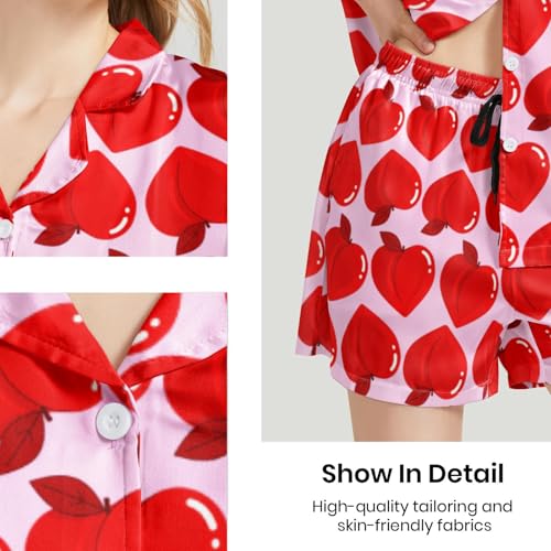 Image of Funny Pajamas for Women Set Print Satin Loungewear Pjs Short Sleeve Button Down Top and Shorts Sets Sleepwear XS-3XL