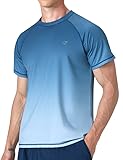 Men's Swim Shirts Rash Guard Short Sleeve UPF 50+ UV Sun Protection SPF Shirt Quick Dry Swimming Fishing Water Beach T Shirts(Blue Gradient,L)