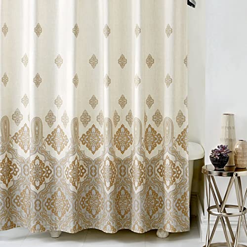 D DS CURTAIN Hudson Beige Polyester Fabric Waterproof Ivory Printed Shower Curtains for Bathroom,72
