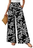 Anyhold Womens Wide Leg Lounge Pants Loose High Waisted Pants Drawstring Casual Work Palazzo Trousers with Pockets X-Large, White Carvings
