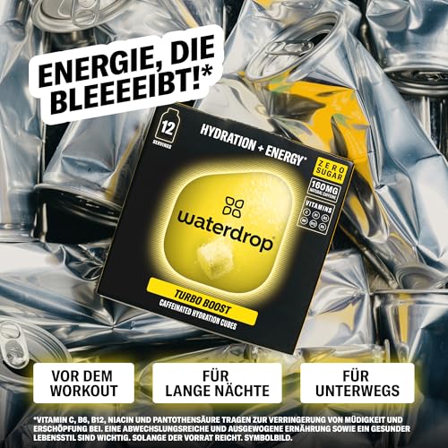 waterdrop® Microenergy Turbo Boost – 160mg Koffein, 36 Drops Würfel – Zuckerfrei, Kalorienarm, Energie-Booster mit Vitamin C & B 4