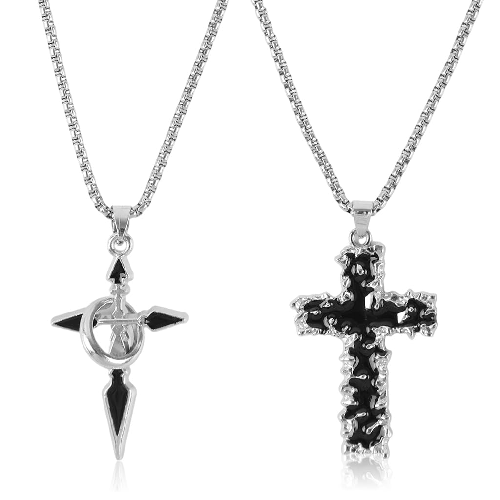 Necklace for Men Women Silver Black Cross Stainless Steel Round Link Chain Necklace Jewellery Accessories Gifts for Boys,Boyfriend & Husband-image-36