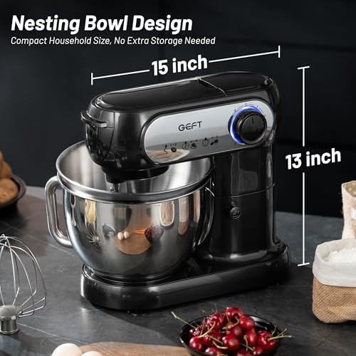 Image of Stand Mixer, 3.5QT+6QT Two Bowls Kitchen Electric Mixer, 600W 6+P speed Tilt-Head Food Mixer with Stainless Steel Bowl, Dishwasher-Safe Dough Hook, Flat Beater, Wire Whisk, Splash Guard, Black