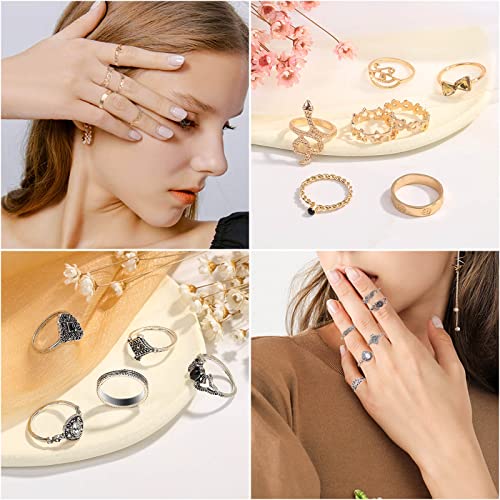 Thrilez 63 Pack of Jewelry Set for Women, Including 15 Pairs Fashion Earrings, 4 Pack Cute Necklaces, 13pc Aesthetic Bracelets/Anklets and 31pc Dainty Rings, Trending Gift for Ladies4