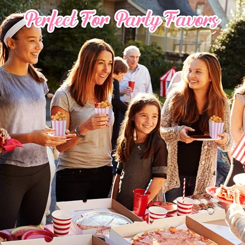 Image of Geyoga 48 Pcs Popcorn Boxes Bulk,Pink and White Striped,4 x 3 Inches | Mini Pink Popcorn Buckets, Candy Containers, for Pink Carnival Theme Party, Movie Nights, Circus Events, Birthday Decorations