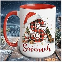 Personalized Christmas Mugs with Initial Letter and Name 11Oz 15Oz, Custom Christmas Initial Mugs with Name Text, Personalized Mug Xmas Gifts For Family Friends Team Company Decoration