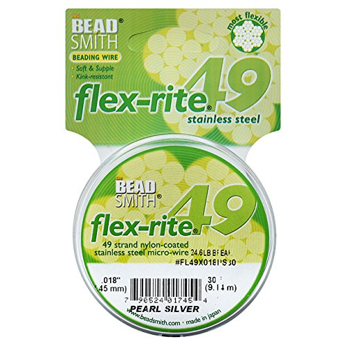 The BeadsmithBeadsmith Flex-rite 49 Strand Beading Wire - Metallic Satin Gold - .014" 30 ft (.018 inches, Pearl Silver)