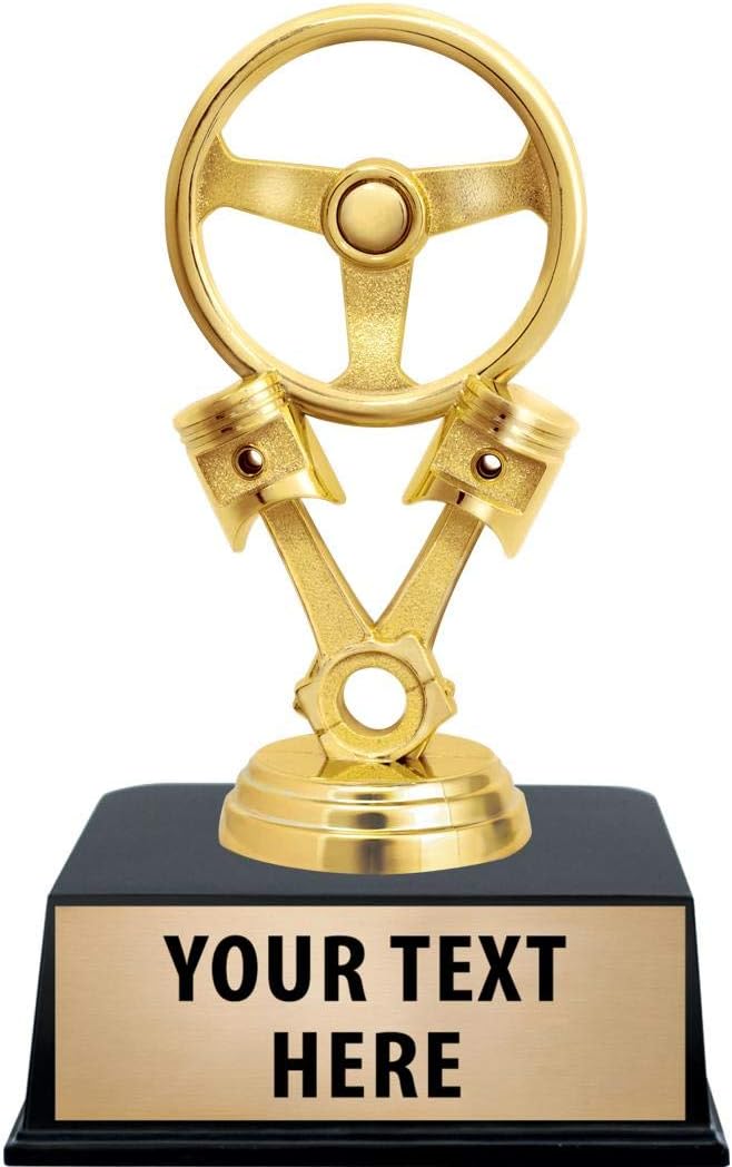 Crown Awards Steering Wheel Trophies with Custom Engraving, 6" Personalized Driving Trophy On Black Base