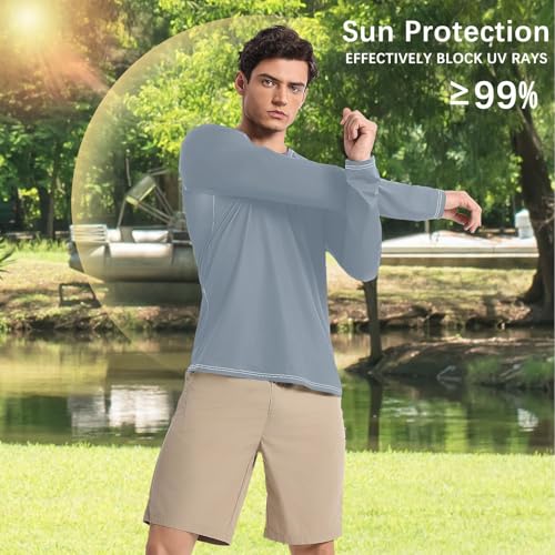 Light Slate Gray UPF 50+ Sun Shirts for Men Breathable Comfort Men's Sun Protection Long Sleeve Summer4