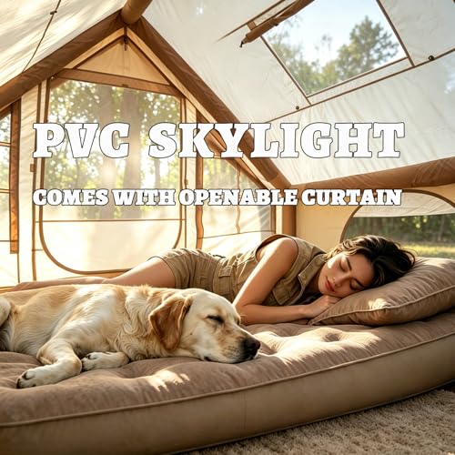 Image of Inflatable Camping Tents with Hand Pump, Air Glamping Tents, Easy Setup Waterproof and Windproof Blow up Tent, 4 Seasons Oxford Cabin Tent with Mesh Window & Stove Jack.