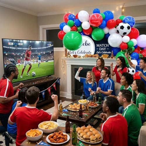 Image of Soccer Balloons, 12 Inch Red Green and Blue White Soccer Ball Balloons with 22 Inch Soccer Foil Print Balloon for Boys Men Sports Theme Baby Shower 1st Birthday Football Game Day Party Decorations