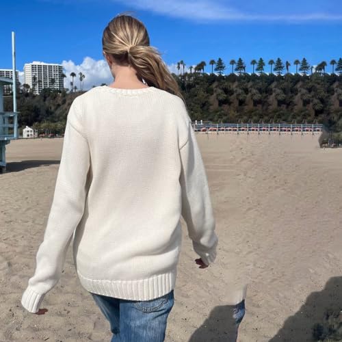 Image of Women's American Flag Sweater Vintage Star Print Long Sleeve Crew Neck Sweater Top 4th of July Knit Top