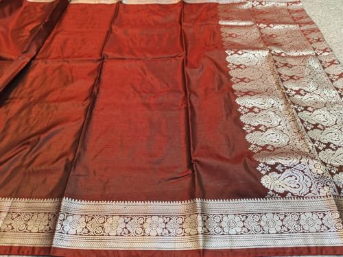 Image of Women's Glory Banarasi Satin Kanjivaram Saree Silver Zari Border Pure Soft Blend Silk Sari Kanchipuram Paithani Silk Party Wedding Festive New Ladies Sadi with Unstiched Blouse Piece. (Pink)