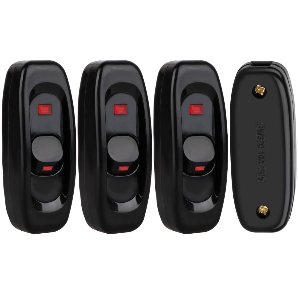 Gebildet 4PCS Inline Cord Switch Appliance Button On/Off 10A 250V Inline Power Switch with LED Light for Table Lamp Desk Light Bed Lamp(Black) — image 1