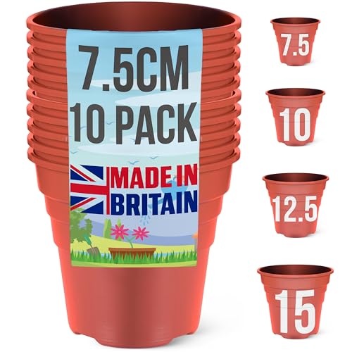 HAPPY POTS – 7,5 cm glänzendes Terrakotta – 10er-Pack hochwertige Blumentöpfe aus Kunststoff – recycelbare Blumentöpfe für die Innen- und Außendekoration im Garten –rund, strapazierfähig, UV-beständig