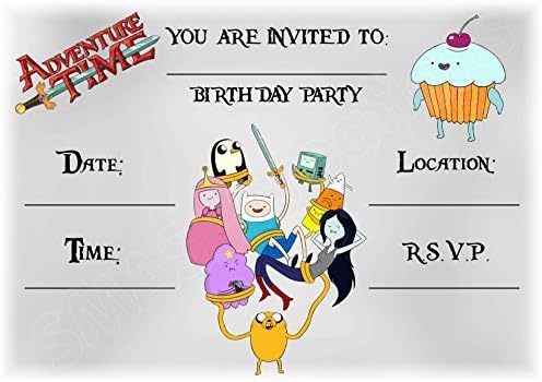 A5 KIDS CHILDRENS PARTY INVITATIONS X 12 - ADVENTURE TIME GRUNGE GREY INVITES (WITHOUT Envelopes)