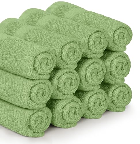 Image of Utopia Towels 12 Pack Premium WashCloths, 12x12 in, 100% Cotton, Sage Green | Highly Absorbent Soft Feel Lightweight Washcloths - Premium Ring Spun Cotton, Ideal for Bathroom, Spa, Gym & Face