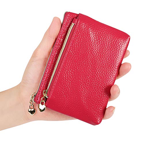 Image of Women's Genuine Leather Coin Purse Zipper Pocket Size Pouch Change Wallet, Rose