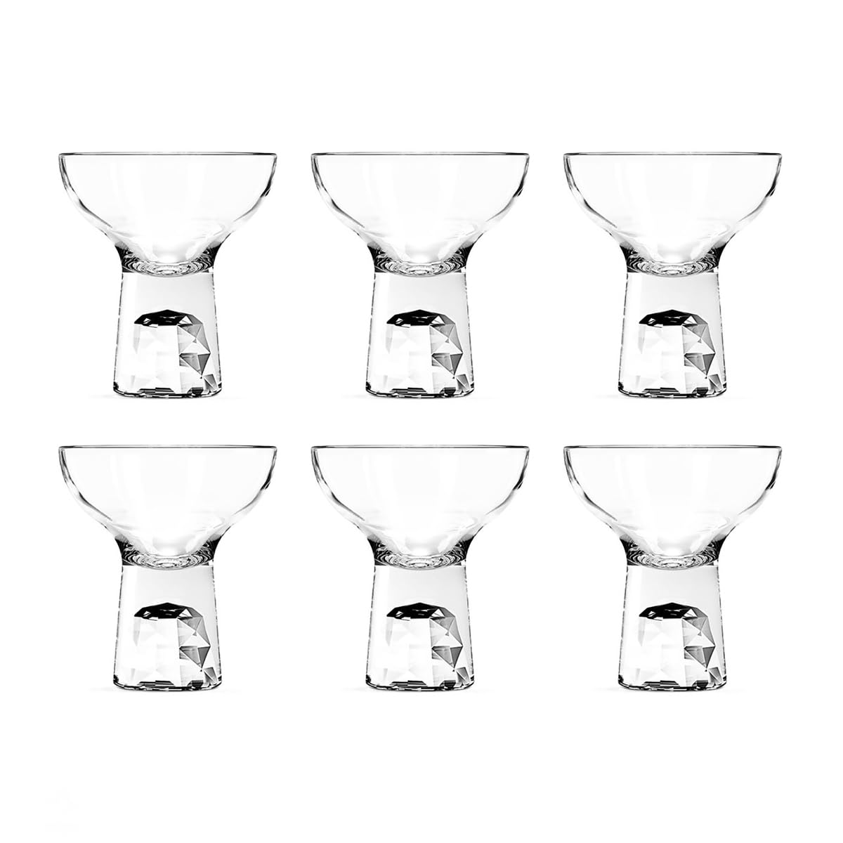 PEGANE Lot de 6 à cocktails apéritifs verrines ou desserts,Verre Transparent avec pied facetté 14cl - Dimension : 8.5x10cm