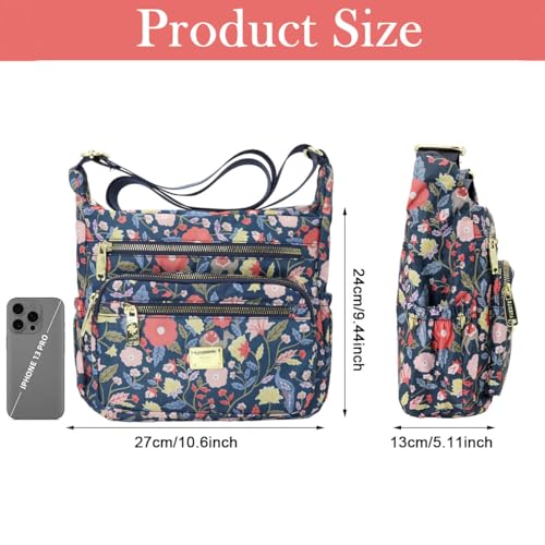 Image of PALAY Crossbody Bag for Women Nylon Shoulder Bags Floral Multi-Pocket Purse Sling Bag for Woman